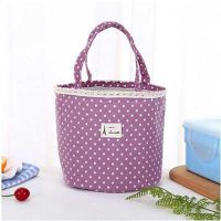 韩版便当包大号野餐包上班带饭饭盒袋饭盒保温包防水防油污 紫点饭盒袋(16x16cm)