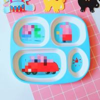 [48小时发货]卡通儿童餐具套装宝宝分格餐盘无毒家用饭盘耐摔吃饭碗水果盘筷子 小猪 勺子拍下联系备注图案