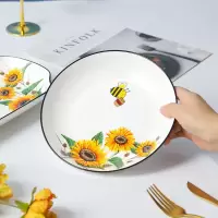 陶瓷盘子家用饭盘水果盘鱼盘简约创意向日葵碟子组合套装菜盘餐具 8寸圆盘2个装 向日葵