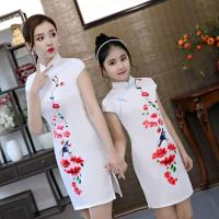 母女亲子装2021新款中国风旗袍连衣裙修身显瘦中式古装旗袍短款 白色 儿童90