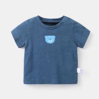 咔咔熊猫婴儿衣服竹节棉男童短袖T恤夏儿童宝宝女12小童1岁2半袖 牛蓝小熊 73cm