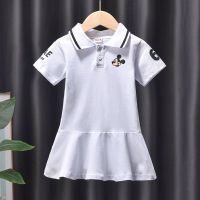 2021夏装新款女童装宝宝卡通儿童短袖POLO衫休闲T恤连衣裙百搭 白色 110