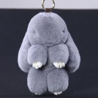 仿獭兔毛绒玩具小兔子装死兔萌萌兔公仔钥匙扣书包车挂饰毛球挂件 浅灰色15厘米左右