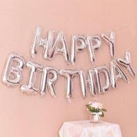 成人男朋友女孩浪漫生日气球装饰派对背景墙房间惊喜布置男生女生 银色生日快乐 送气筒无其他赠品 无灯款