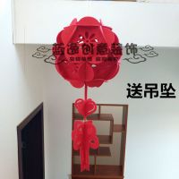 商场店铺珠宝店装饰幼儿园学校创意布置展厅吊顶挂饰用品立体花球 26cm红色绣球一个(送吊坠挂钩