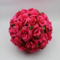 30cm花球真玫瑰花球婚庆绢花路引吊顶布置挂饰绿叶玫瑰花球 玫红色 30厘米