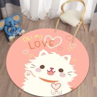 卡通可爱圆形地毯吊篮电脑椅子简约现代客厅卧室床边毯地垫地毯 圆形-白色小猫 60X60厘米圆形.