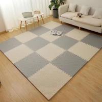 加厚泡沫地垫爬行垫拼接拼图垫子婴儿童爬爬垫家用地板垫榻榻米垫 米色+灰色--送边条 30*30*0.8厘米[10片装]