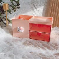 多功能卡通笔筒收纳盒创意文具抽屉整理盒桌面学生文具办公用品 07粉色单卡通小KT头收纳盒