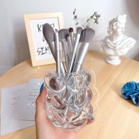 创意笔筒水晶化妆刷桶装饰透明玻璃北欧ins风桌面简约眉笔收纳筒 透明