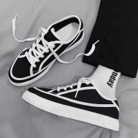 2022秋季新款男鞋韩版潮流帆布鞋男冬季百搭休闲板鞋男士透气潮鞋 F11黑白 39