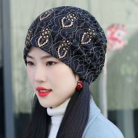 女韩版春夏天四季休闲头巾帽空调月子帽光头帽蕾丝包头遮白发帽子 黑色(飞跃加绒)清仓 均码有弹性