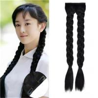 民国双辫子马尾古装旗袍影楼拍摄双麻花辫假发女马尾辫鱼骨辫 自然黑30-35厘米 高温丝