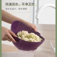 茶花筛子塑料水果蔬菜清洗多用筛篮子带手柄沥干沥水篮水果篮果盆 紫色双耳沥水筛 * 一个