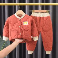 新款秋冬儿童加厚加棉套装男女宝宝棉衣棉裤两件套家居服户外套装 加厚加棉[红色套装] 90 [建议身高75-85]