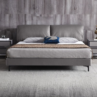 [CBD]SN-D078A 真皮床轻奢北欧现代简约主卧婚床1.5/1.8米大床头层牛皮床