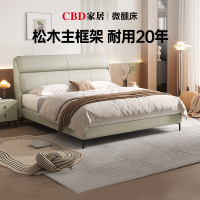 [CBD]-SN 微醺 简约仿耳式床屏 分段双靠包真皮床