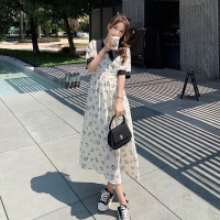 美动态大码女装娃娃领雪纺印花连衣裙2022夏季新款胖mm显瘦洋气裙