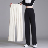 美动态大码女装冰丝垂坠阔腿裤2022春夏新款胖mm高腰直筒休闲长裤