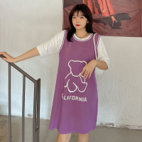 美动态大码女装圆领字母提花长裙2022夏款胖mm宽松遮肉针织连衣裙