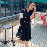 美动态大码女装时尚西装连衣裙2022夏季新款胖mm减龄显瘦百褶裙