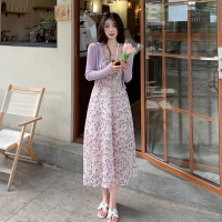 美动态大码女装温柔风碎花吊带裙胖mm法式收腰显瘦打底连衣裙子