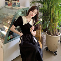 美动态大码女装撞色赫本风法式连衣裙2022夏装胖mm复古气质连衣裙