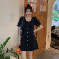 美动态大码女装牛仔连衣裙2022夏装新款胖mm收腰显瘦泡泡袖a字裙