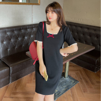 美动态大码女装方口领t恤裙2022夏季新款200斤胖mm显瘦针织连衣裙