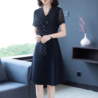 美动态大码女装雪纺连衣裙2022夏新款气质遮肚洋气阔太太绑带裙子