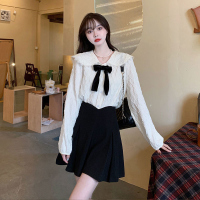 美动态大码女装宽松娃娃翻领蕾丝衫2022春季胖mm甜美两件套套装裙