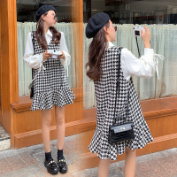 美动态大码女装2022春季千鸟格连衣裙套装小香风胖mm显瘦气质裙子