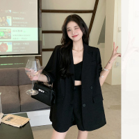 美动态大码女装洋气气质减龄西服两件套套装2022夏季胖MM时尚套装