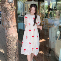 美动态大码女装韩版温柔风休闲宽松2022夏胖mm百搭显瘦樱桃连衣裙