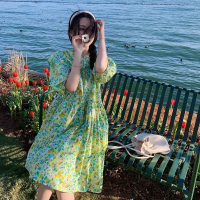 美动态大码女装文艺复古田园风裙子胖mm宽松显瘦优雅女神范连衣裙