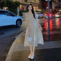 美动态大码女装微光感人鱼纱收腰显瘦连衣裙2022夏季胖MM雪纺裙子