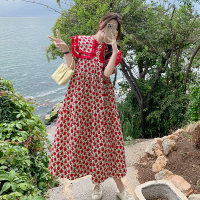 美动态大码女装2022夏季新款翻领碎花修身连衣裙胖mm百搭显瘦裙子