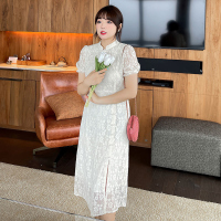 美动态2022夏季新款大码女装微胖mm复古时尚显瘦蕾丝旗袍裙连衣裙