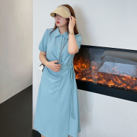 美动态2022夏季新大码女装200斤胖mm法式气质收腰系带polo连衣裙