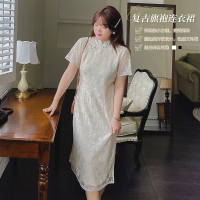 美动态大码女装2022夏季新款200斤胖mm改良国风复古旗袍裙连衣裙