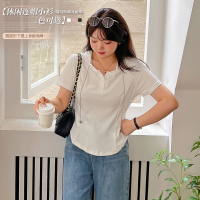 美动态2022夏季新款大码女装200斤胖mm百搭休闲连帽显瘦小衫T恤女