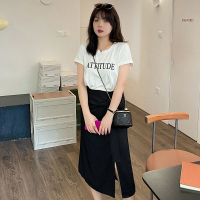 美动态2022夏季新大码女装胖mm气质轻熟淑女风T恤半裙两件套套装