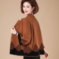 斯尔丽妈妈装春秋装短款外套中老年女装春秋大码针织开衫洋气上衣