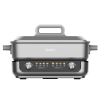 美的(Midea)电火锅电煮锅双旋钮分区控温家用鸳鸯锅2000W大功率分体式煎烤料理锅7.5L MC-HGS382712