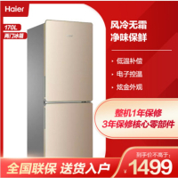 海尔(Haier)170升 双门冰箱 净味保鲜 低温补偿 风冷无霜 家用小冰箱 租房电冰箱 BCD-170WDPT
