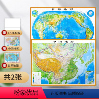 [正版]精雕&加强版2023新版 中国3d立体凹凸地形图 超大世界地形立体地图墙贴 1.1*0.8米 3d地势教学三维立