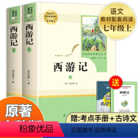 [七年级上-人教版]西游记+朝花+猎人+白洋+湘行+镜花 [正版]西游记原著完整版七年级上册初一必读名著7年级语文书籍人