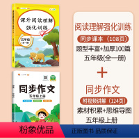 [2本]语文阅读+上册同步作文 小学五年级 [正版]小学五年级阅读理解训练题语文英语专项训练书人教版课外阅读练习题强化训