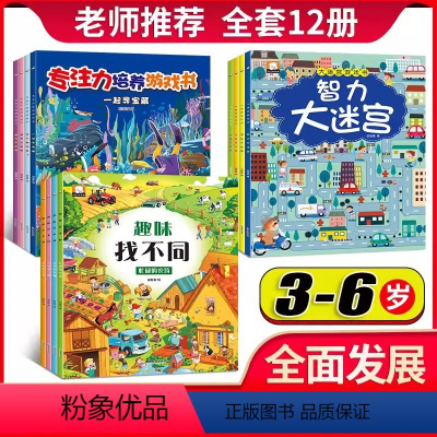 专注力+大迷宫+找不同 全套12册 [正版]全套12册走迷宫大冒险找不同专注力训练游戏培养逻辑思维全脑开发书幼儿趣味益智