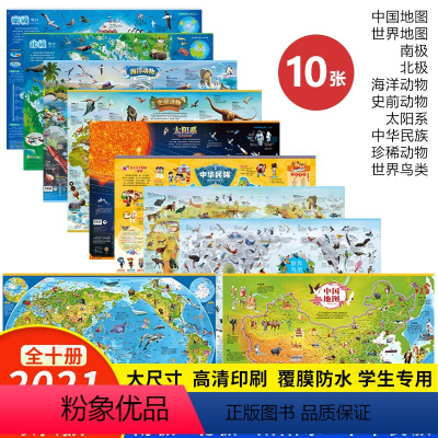 [正版]全10册2021新版中国世界地图+中华民族太阳系地图+南北极地图+海洋史前地图+珍稀动物世界鸟类挂图2021年